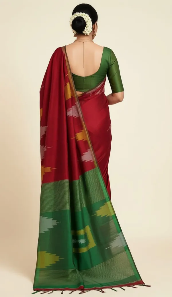 Green_Premium_Quality_Handloom_Cotton_Silk_Saree_For_Women_with_Blouse