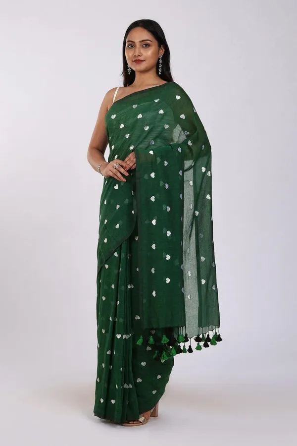 Green_Premium_Quality_Khadi_Cotton_Saree_For_Women_with_Blouse