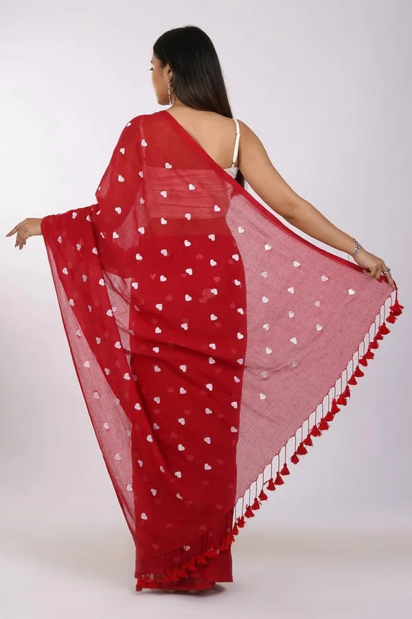 Red_Premium_Quality_khadi_Cotton_Saree_For_Women_with_Blouse