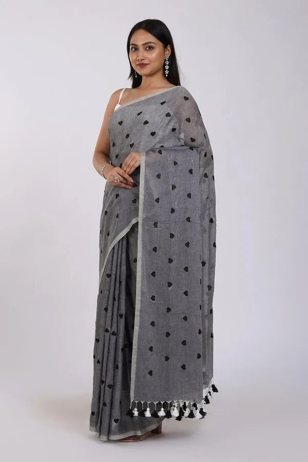Gray_Premium_Quality_Mul_Cotton_Saree_For_Women_with_Blouse