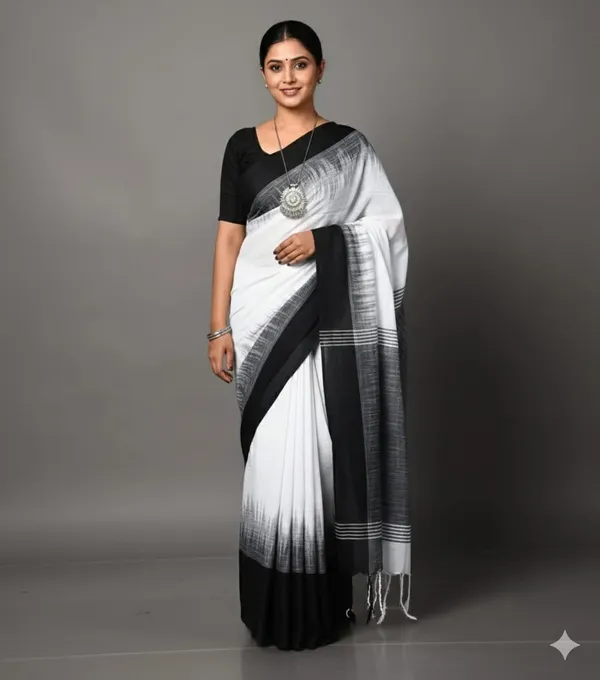 White_Premium_Quality_Khadi_Cotton_Saree_For_Women_with_Blouse