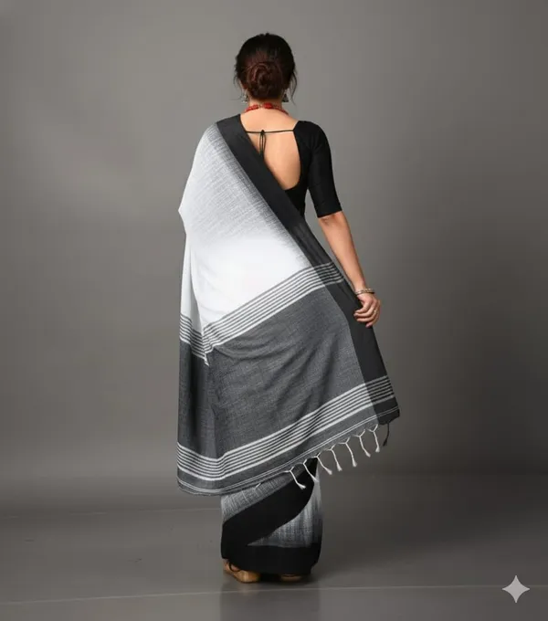 White_Premium_Quality_Khadi_Cotton_Saree_For_Women_with_Blouse