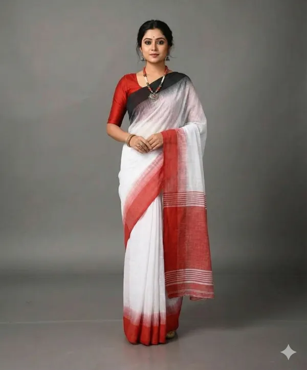 White_Premium_Quality_Khadi_Cotton_Saree_For_Women_with_Blouse