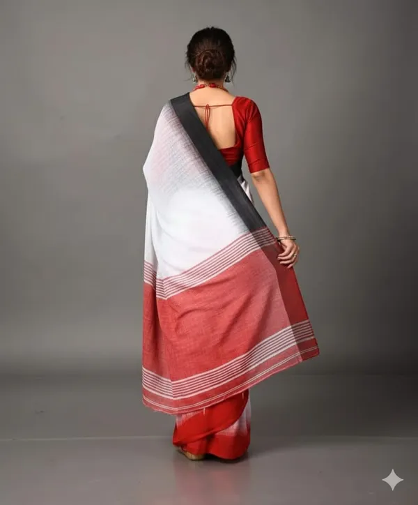 White_Premium_Quality_Khadi_Cotton_Saree_For_Women_with_Blouse