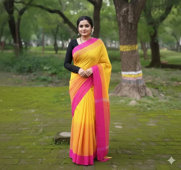 Yellow_Premium_Quality_Pure_Khadi_Cotton_Saree_For_Women_with_Blouse