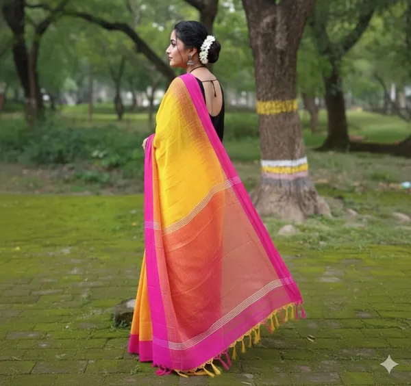 Yellow_Premium_Quality_Pure_Khadi_Cotton_Saree_For_Women_with_Blouse