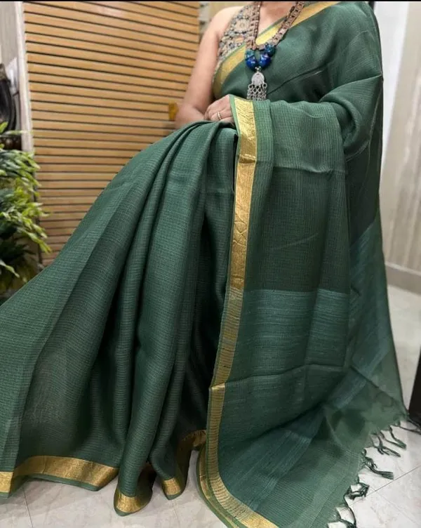 Green_Premium_Quality_Kota_Silk_Saree_For_Women_with_Blouse