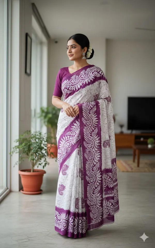 Lavender_Premium_Quality_Mul_Cotton_Saree_For_Women_without_Blouse