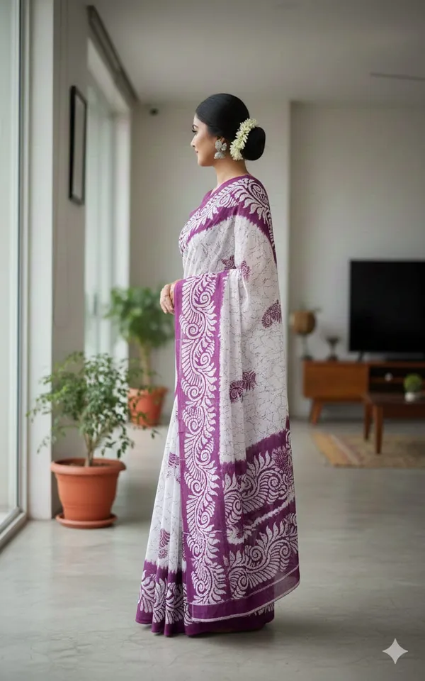 Lavender_Premium_Quality_Mul_Cotton_Saree_For_Women_without_Blouse