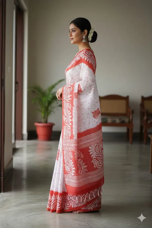 Red_Premium_Quality_Mul_Cotton_Saree_For_Women_no_blouse