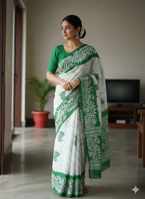 Green_Premium_Quality_Mul_Cotton_Saree_For_Women_without_Blouse