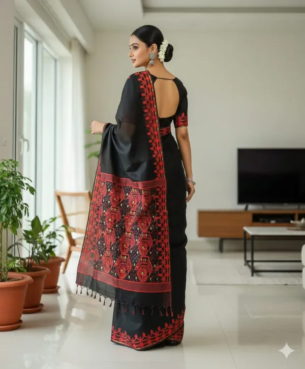 Black_Premium_Quality_Resham_Jamdani_Saree_For_Women_with_Blouse