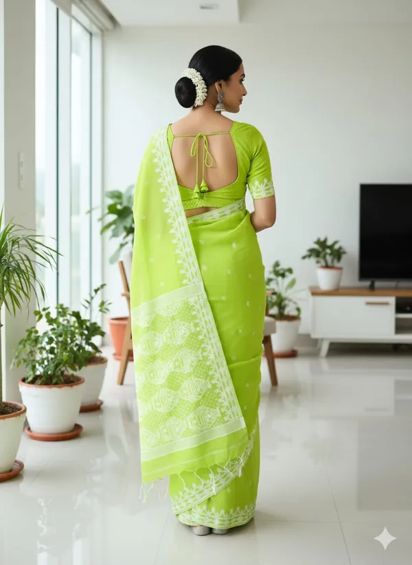 Parrot_Green_Premium_Quality_Resham_Jamdani_Saree_For_Women_with_Blouse