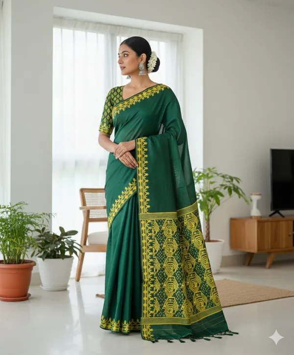 Green_Premium_Quality_Resham_Jamdani_Saree_For_Women_with_Blouse
