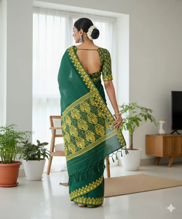 Green_Premium_Quality_Resham_Jamdani_Saree_For_Women_with_Blouse