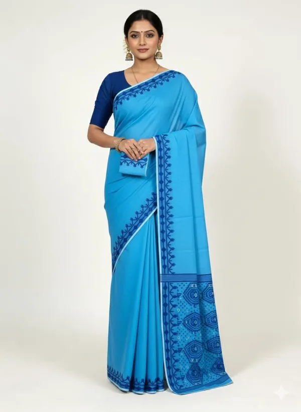 Sky_Blue_Premium_Quality_Resham_Jamdani_Saree_For_Women_with_Blouse