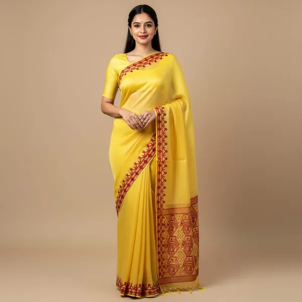 Yellow_Premium_Quality_Resham_Jamdani_Saree_For_Women_with_Blouse