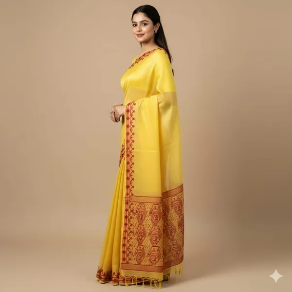 Yellow_Premium_Quality_Resham_Jamdani_Saree_For_Women_with_Blouse