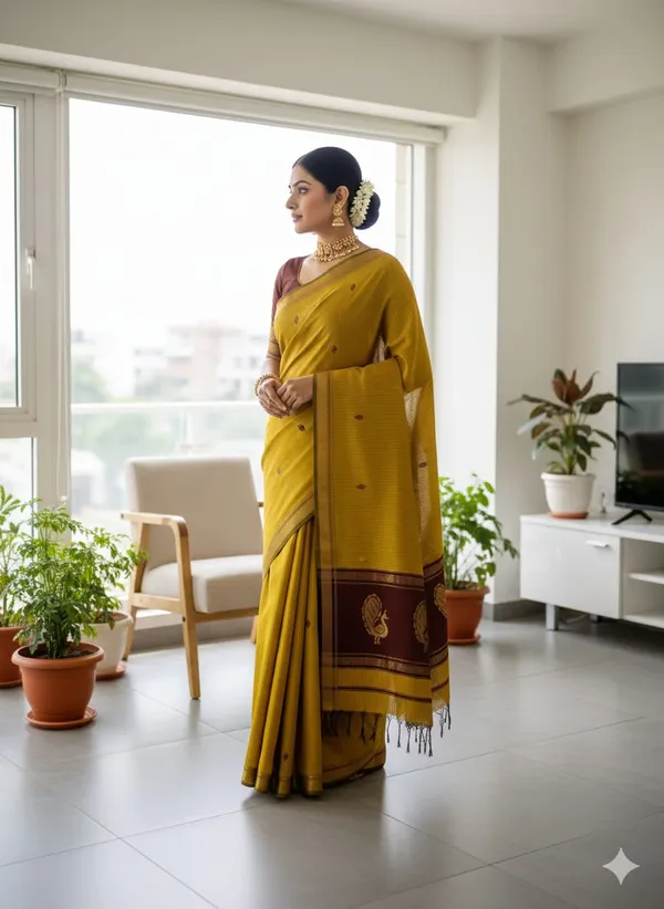 Mustard_Yellow_Premium_Quality_Cotton_Silk_Saree_For_Women_with_Blouse