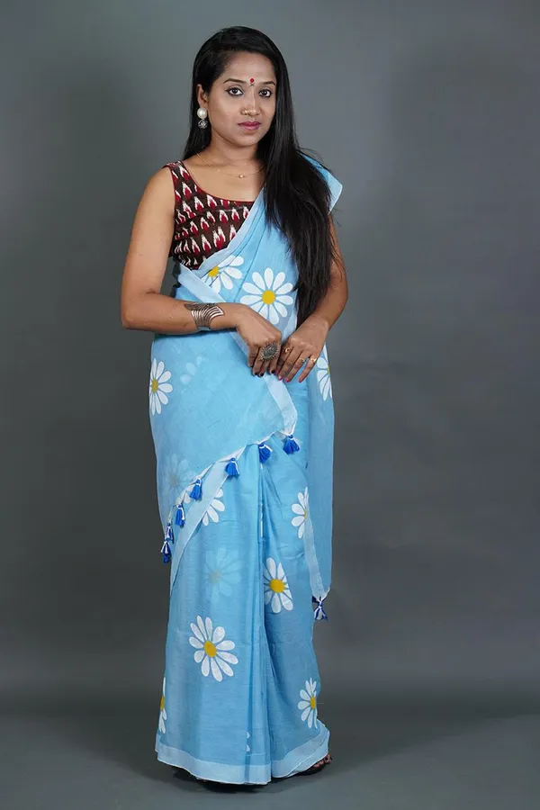 Sky_Blue_Premium_Quality_Khadi_Cotton_Saree_For_Women_running_blouse