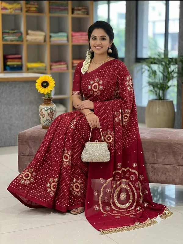 Ajrakh_Modal_Silk_saree_Mirror_Work