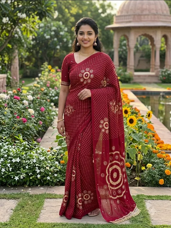 Ajrakh_Modal_Silk_saree_Mirror_Work