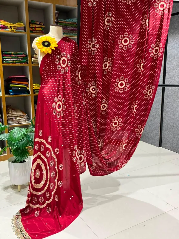 Ajrakh_Modal_Silk_saree_Mirror_Work