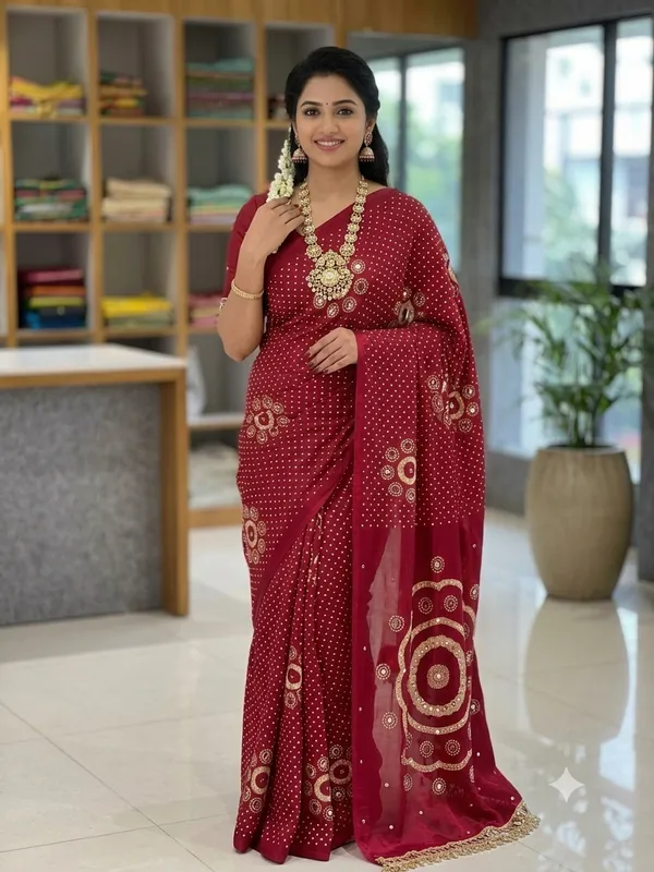 Ajrakh_Modal_Silk_saree_Mirror_Work