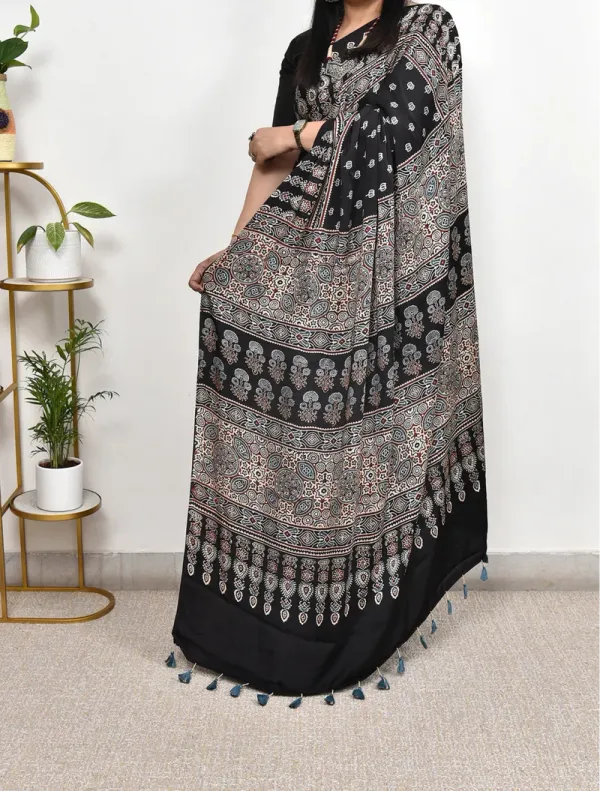 Black_Louts_Ajrakh_Modal_Silk_Saree_For_Women