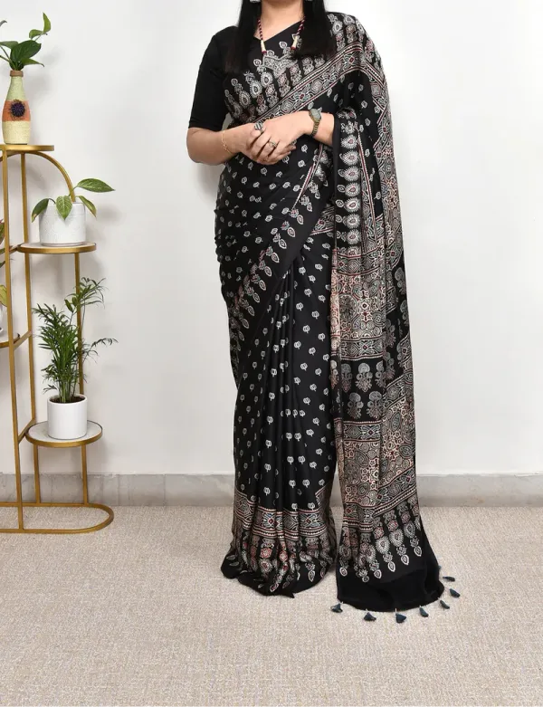 Black_Louts_Ajrakh_Modal_Silk_Saree_For_Women