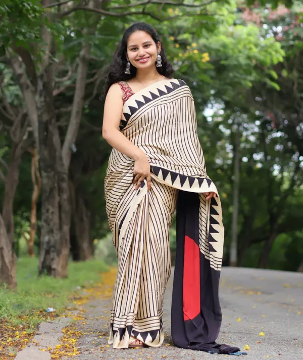 Cream_&_Red_Bindi_Modal_Silk_Saree_For_Women