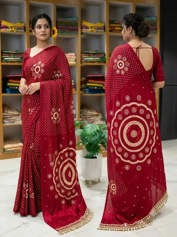 Ajrakh_Modal_Silk_saree_Mirror_Work