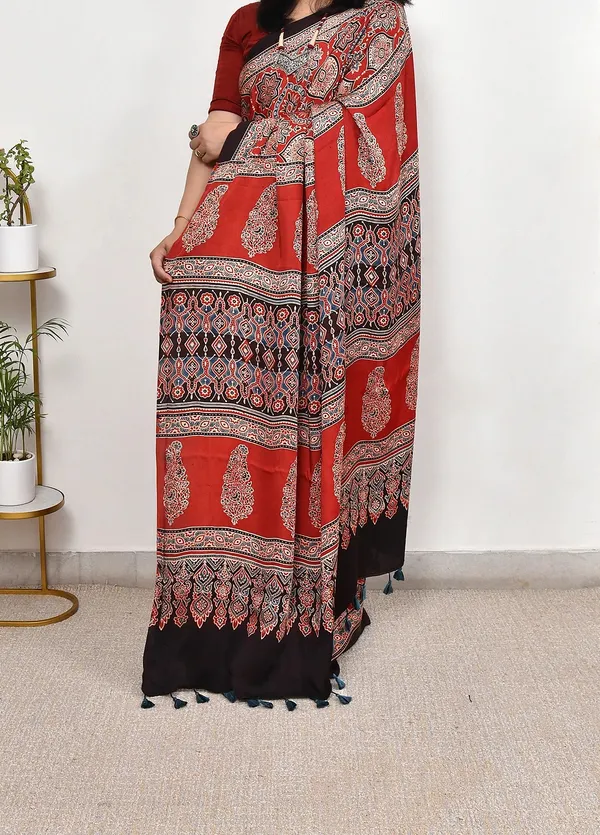 Red_Ajrakh_Modal_Silk_Saree