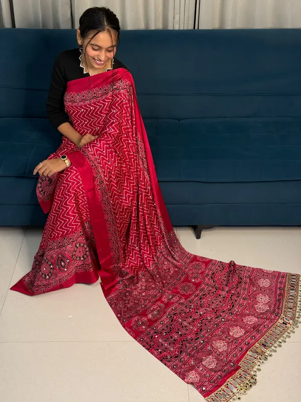 ajarkh_silk_saree_mirror_work_saree