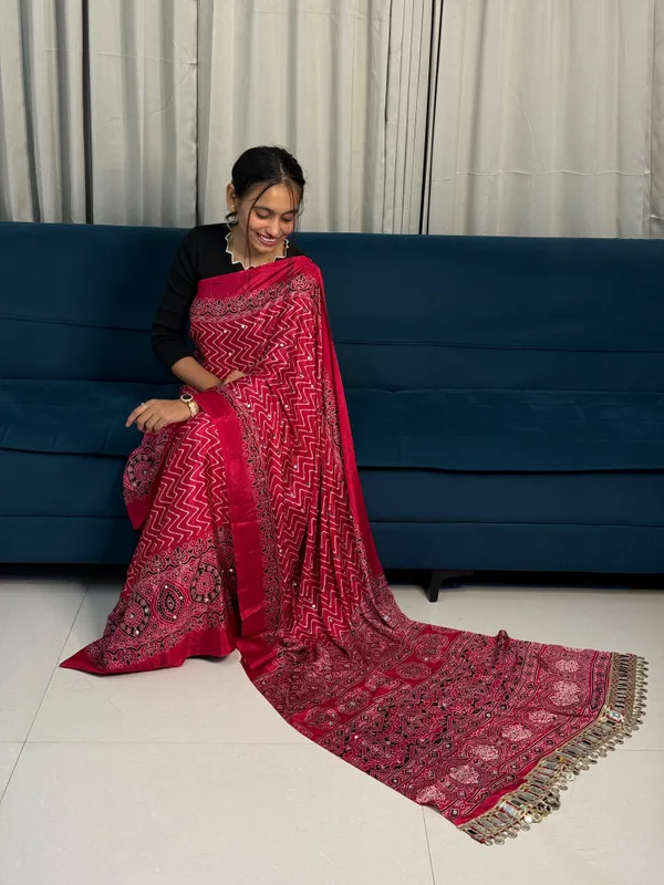 ajarkh_silk_saree_mirror_work_saree
