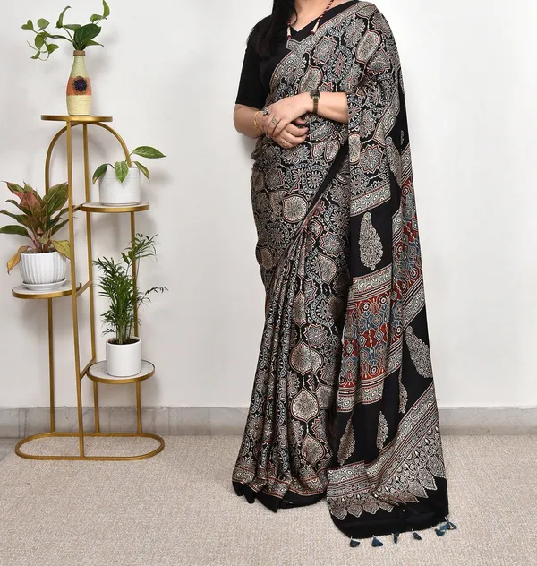 Black_Ajrakh_Modal_Silk_Saree