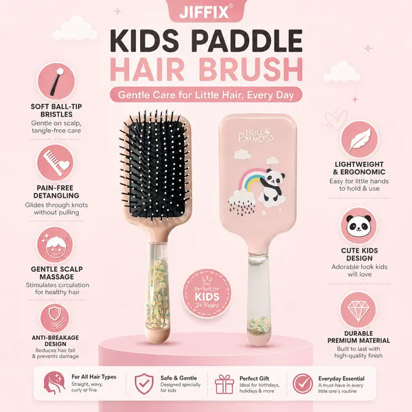 JIFFIX_Kids_Hair_Brush_for_Girls_|_Detangling_Paddle_Hair_Brush_for_Kids_|_Soft_Ball_Tip_Bristles_Hair_Comb_|_Anti_Breakage_Scalp_Massage_Hair_Brush_|_Cute_Princess_Hair_Brush