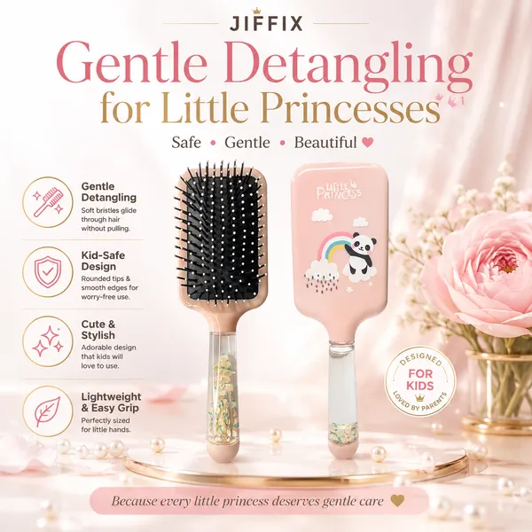 JIFFIX_Kids_Hair_Brush_for_Girls_|_Detangling_Paddle_Hair_Brush_for_Kids_|_Soft_Ball_Tip_Bristles_Hair_Comb_|_Anti_Breakage_Scalp_Massage_Hair_Brush_|_Cute_Princess_Hair_Brush
