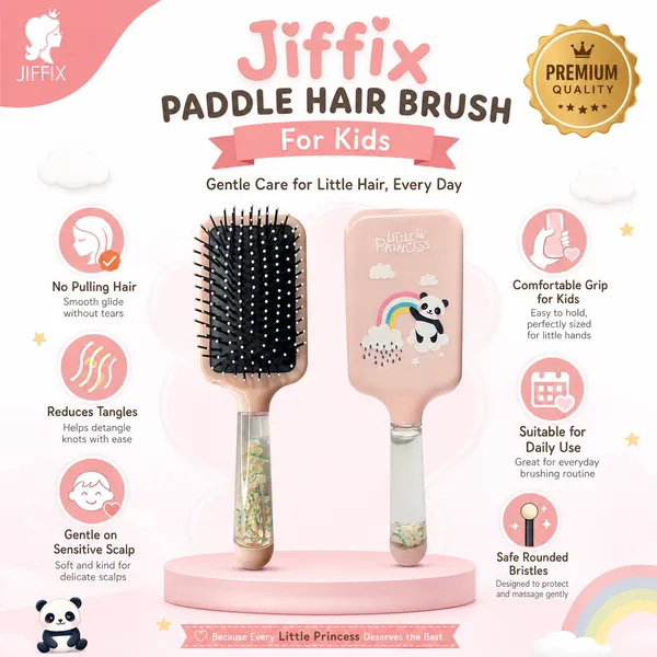 JIFFIX_Kids_Hair_Brush_for_Girls_|_Detangling_Paddle_Hair_Brush_for_Kids_|_Soft_Ball_Tip_Bristles_Hair_Comb_|_Anti_Breakage_Scalp_Massage_Hair_Brush_|_Cute_Princess_Hair_Brush