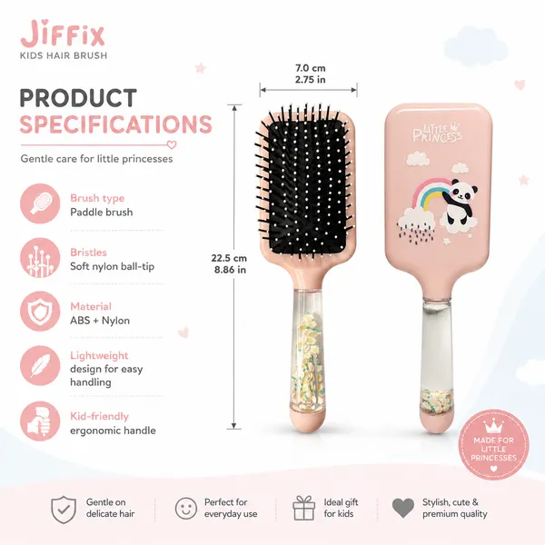 JIFFIX_Kids_Hair_Brush_for_Girls_|_Detangling_Paddle_Hair_Brush_for_Kids_|_Soft_Ball_Tip_Bristles_Hair_Comb_|_Anti_Breakage_Scalp_Massage_Hair_Brush_|_Cute_Princess_Hair_Brush