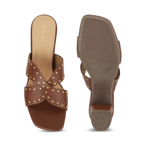 Zelion_Women'S_Block_Heel_Sandals_|_Studded_Criss-Cross_Slip-On_Heels_|_Party,_Office_&_Casual_Wear