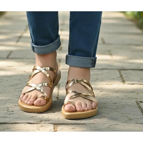 Zelion_Women'S_Strappy_Slide_Sandals,_Metallic_Gold_Toe_Ring_Flat_Sandals