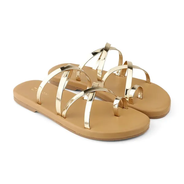 Zelion_Women'S_Strappy_Slide_Sandals,_Metallic_Gold_Toe_Ring_Flat_Sandals