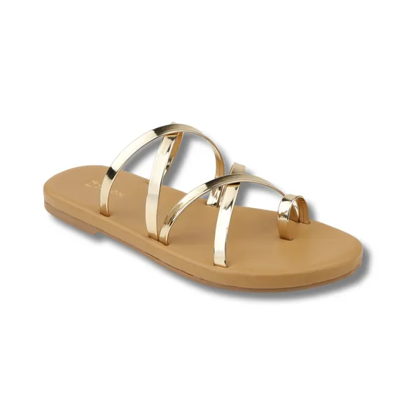 Zelion_Women'S_Strappy_Slide_Sandals,_Metallic_Gold_Toe_Ring_Flat_Sandals