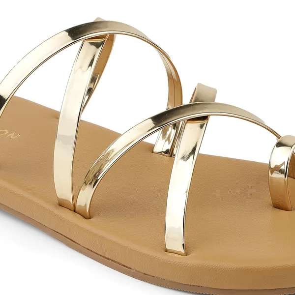 Zelion_Women'S_Strappy_Slide_Sandals,_Metallic_Gold_Toe_Ring_Flat_Sandals