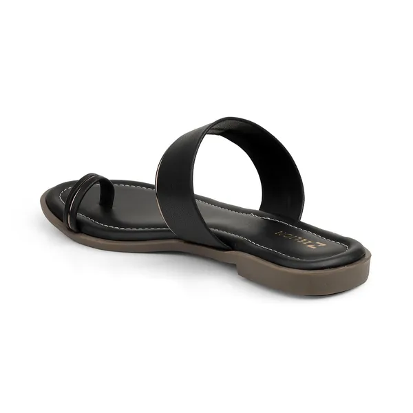 Zelion_Women'S_Toe_Ring_Sandals,_Black_And_Brown,_Leather,_Flat_Sole_With_Metallic_Accent