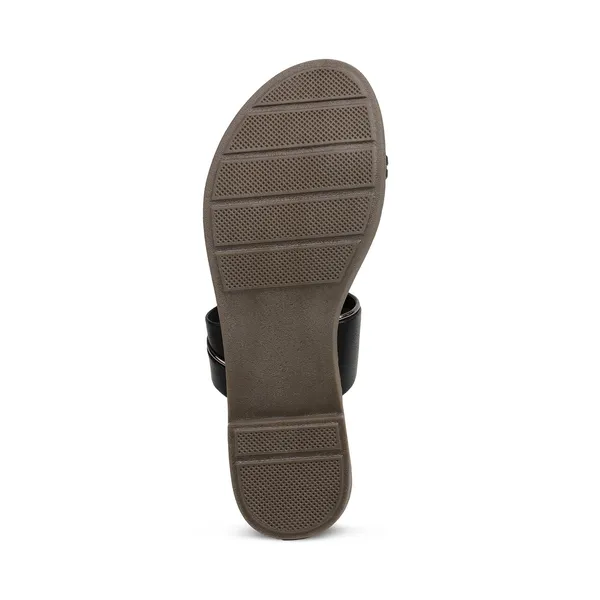 Zelion_Women'S_Toe_Ring_Sandals,_Black_And_Brown,_Leather,_Flat_Sole_With_Metallic_Accent