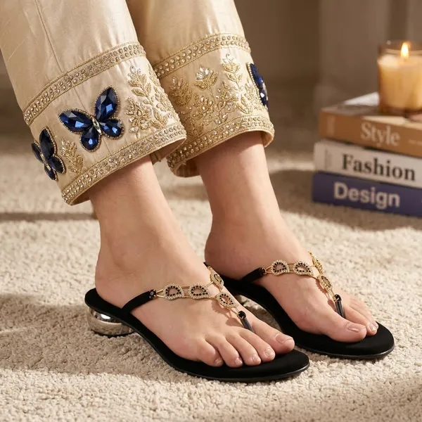 Zelion_Women'S_Embellished_T-Strap_Thong_Sandals_With_Rhinestone_Chain_Strap_And_Metallic_Ball_Heel