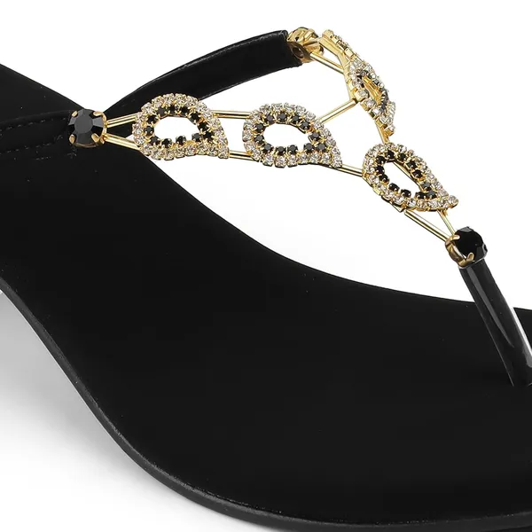 Zelion_Women'S_Embellished_T-Strap_Thong_Sandals_With_Rhinestone_Chain_Strap_And_Metallic_Ball_Heel