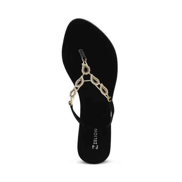 Zelion_Women'S_Embellished_T-Strap_Thong_Sandals_With_Rhinestone_Chain_Strap_And_Metallic_Ball_Heel